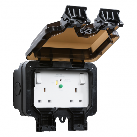 RCD Switched Socket Type A (30mA) IP66 13A 2G DP Knightsbridge OP9RCD
